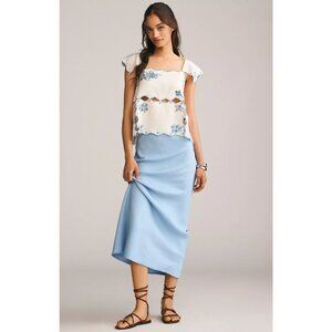 NWT Anthropologie Tilda Maxi Slip Skirt Linen Edition Happy Blue